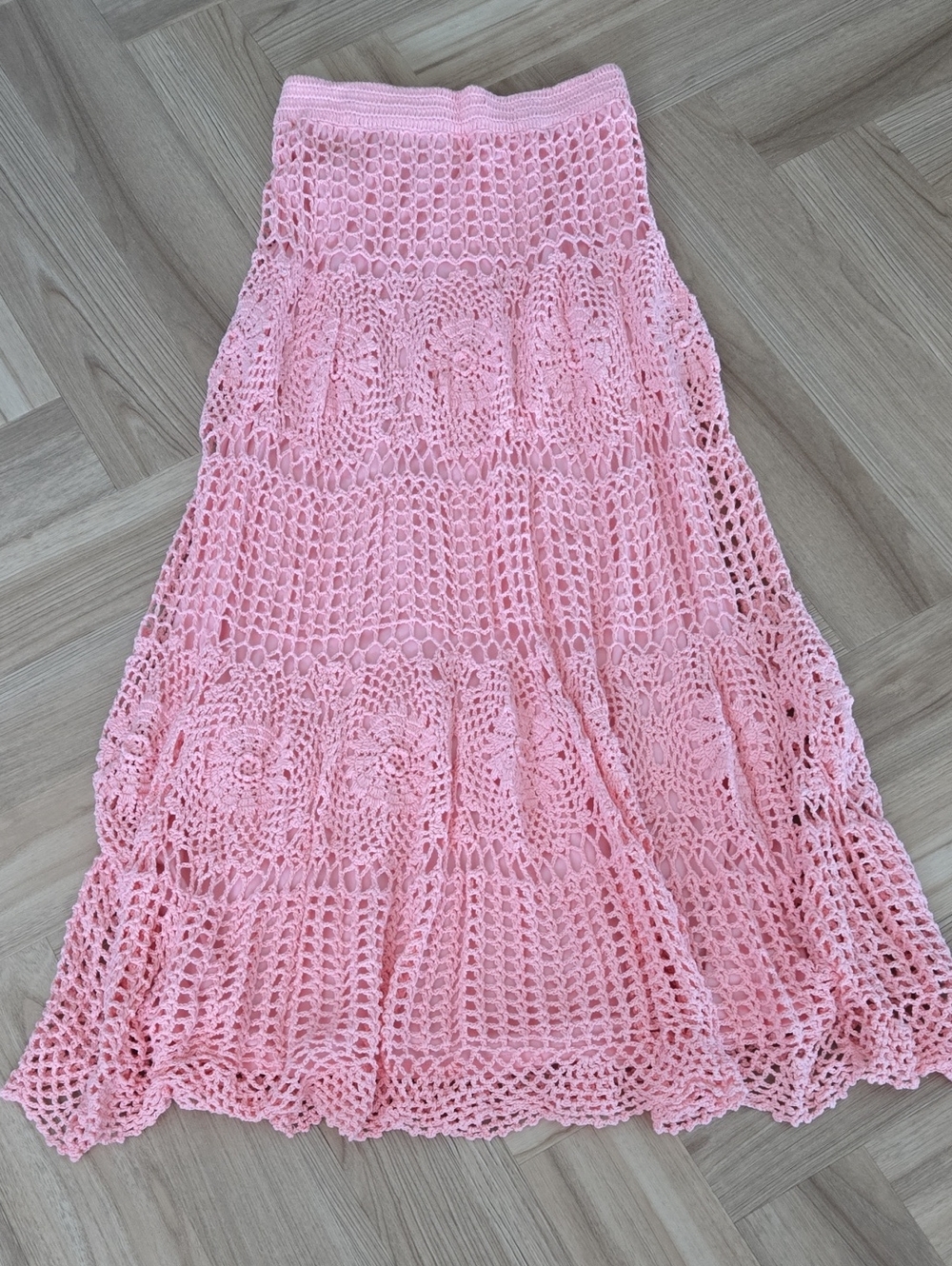 Boston Proper Women's Pink Peach Crochet Maxi Skirt Small Lined